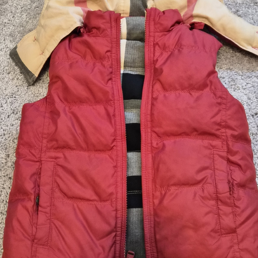 Burberry Red and Tan Kids Puffer Jacket